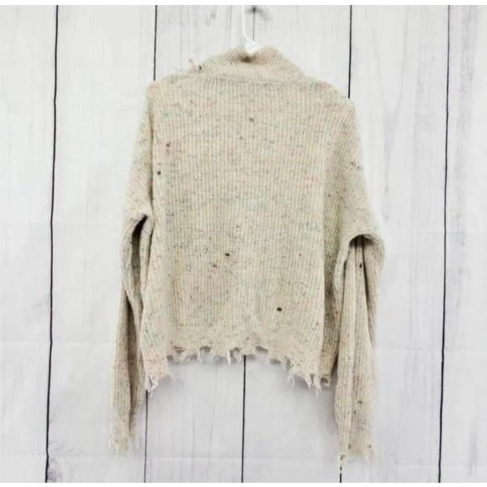 Coeur De Vague Women beige distressed trim cutout turtleneck sweater Size L - Picture 4 of 4